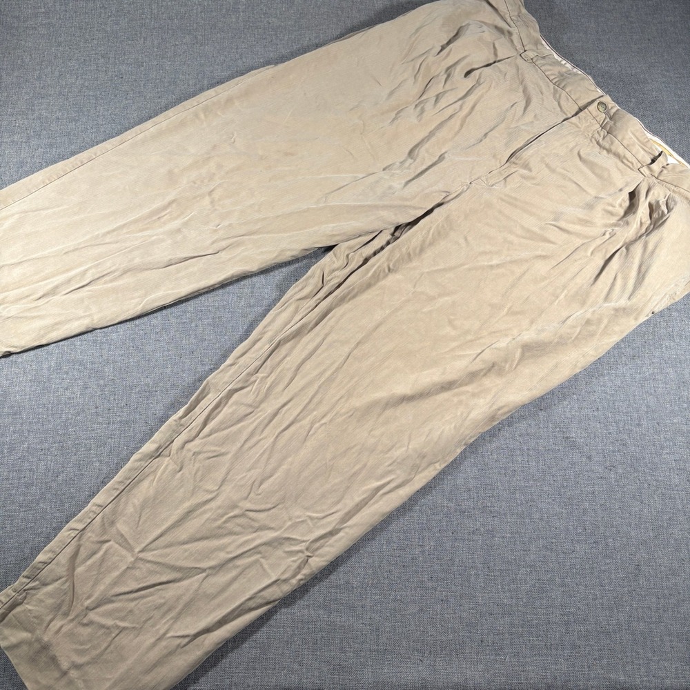 Tommy Bahama Silk Trousers Mens 44x32 Tan Pleated Bamboo Blend Pants